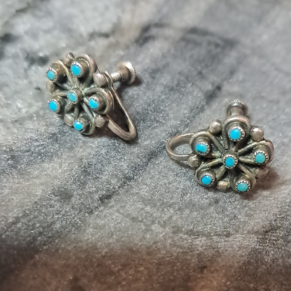 Vintage Zuni Sterling & Turquoise Earrings